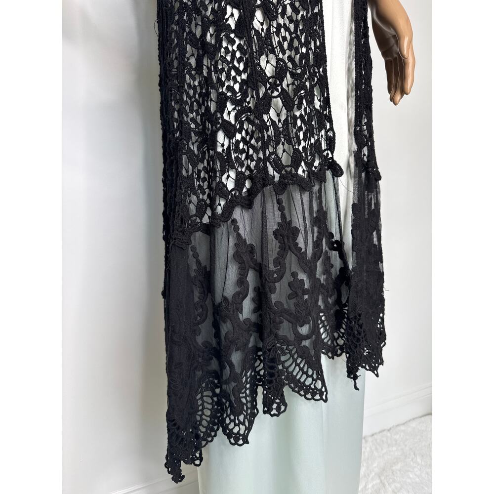 Crochet and lace sleeveless duster black origami by Vivien cardigan medium large - Picture 7 of 16